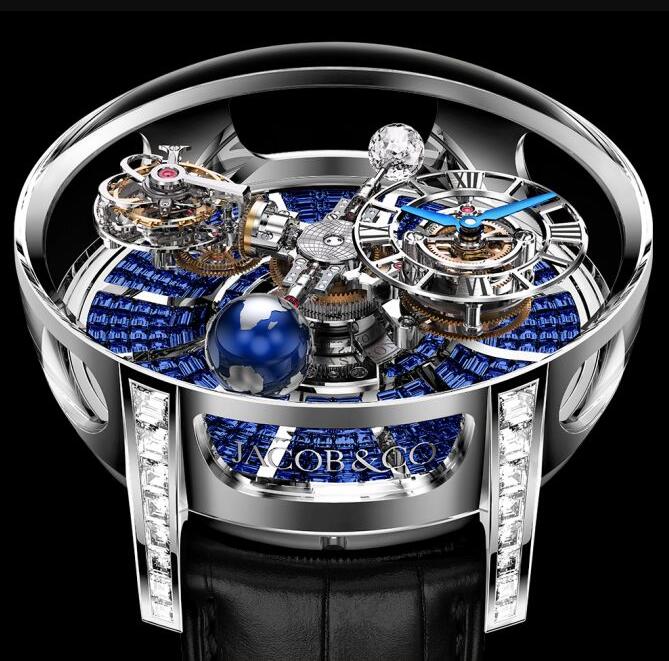 Review Jacob & Co ASTRONOMIA TOURBILLON BAGUETTE BLUE SAPPHIRES AT800.30.BD.BB.A Replica watch